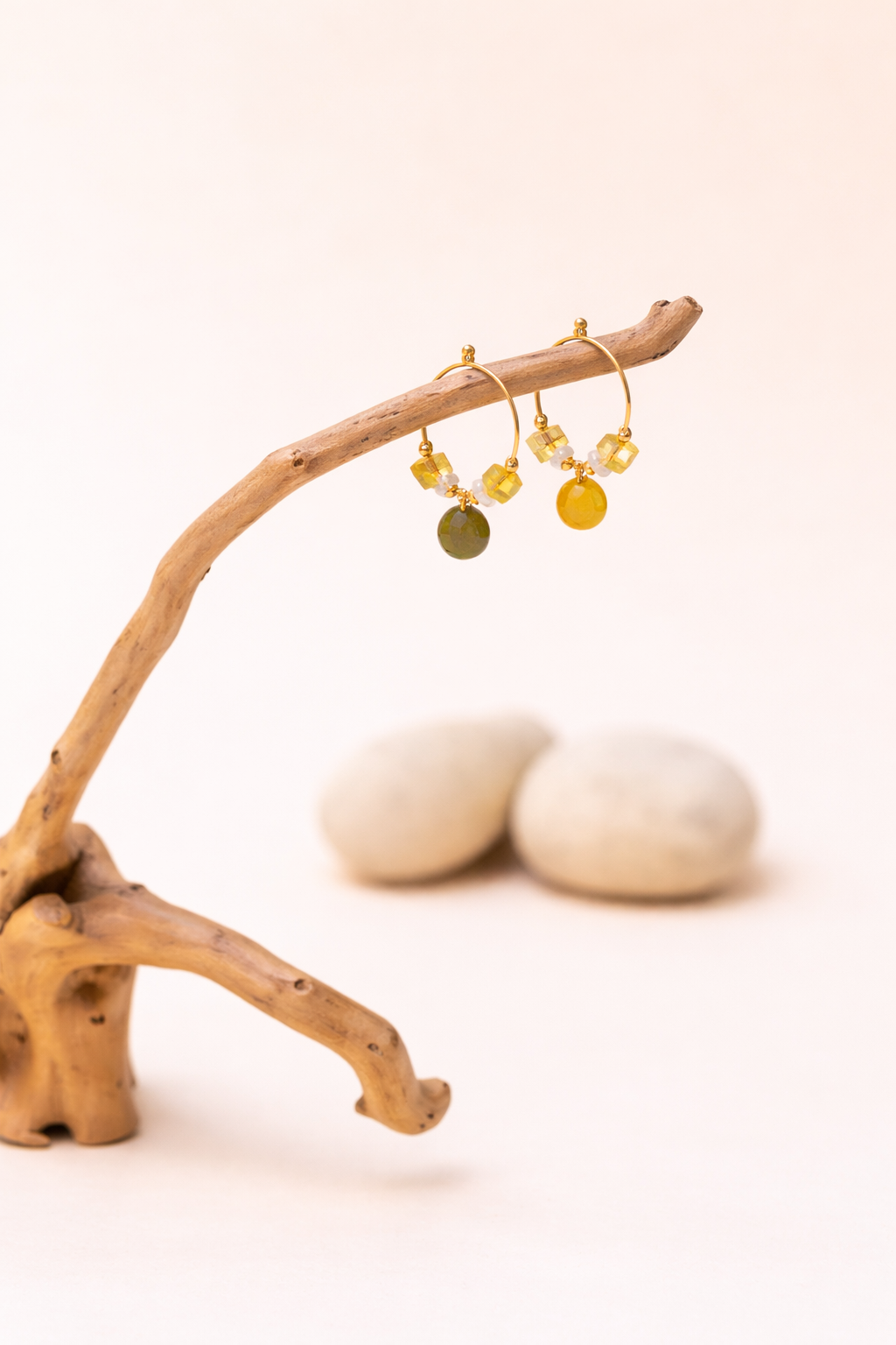 Tyre Beads Hoop Earrings with Citrine Accents