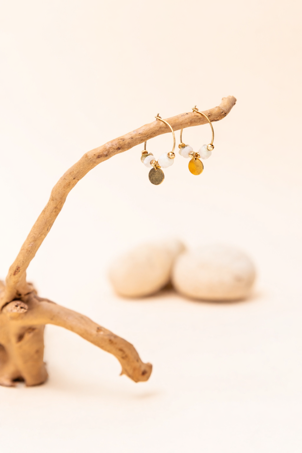 Tyre Beads Hoop Earrings with White Jade