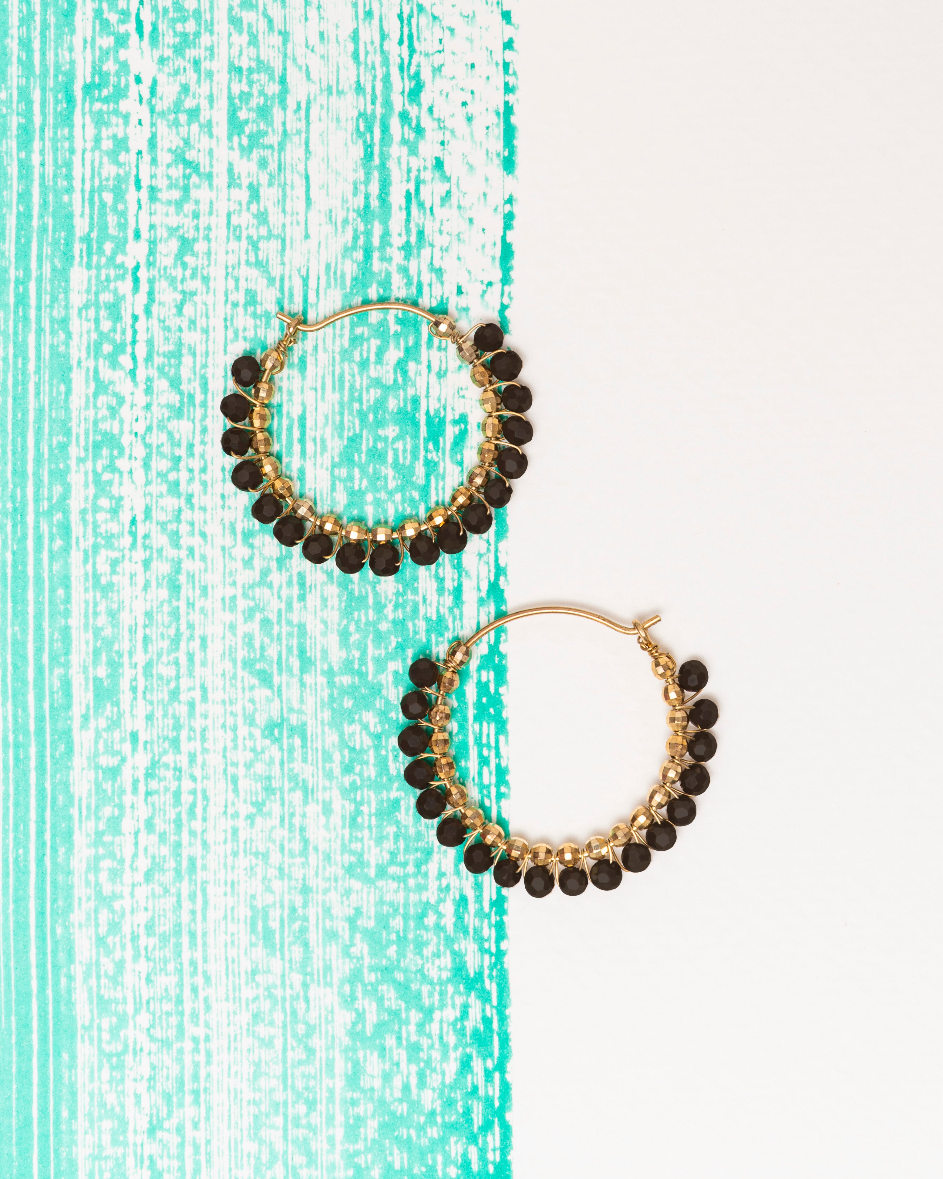 Arrabella Wrapped Hoop Earrings with Dark Crystal Beads