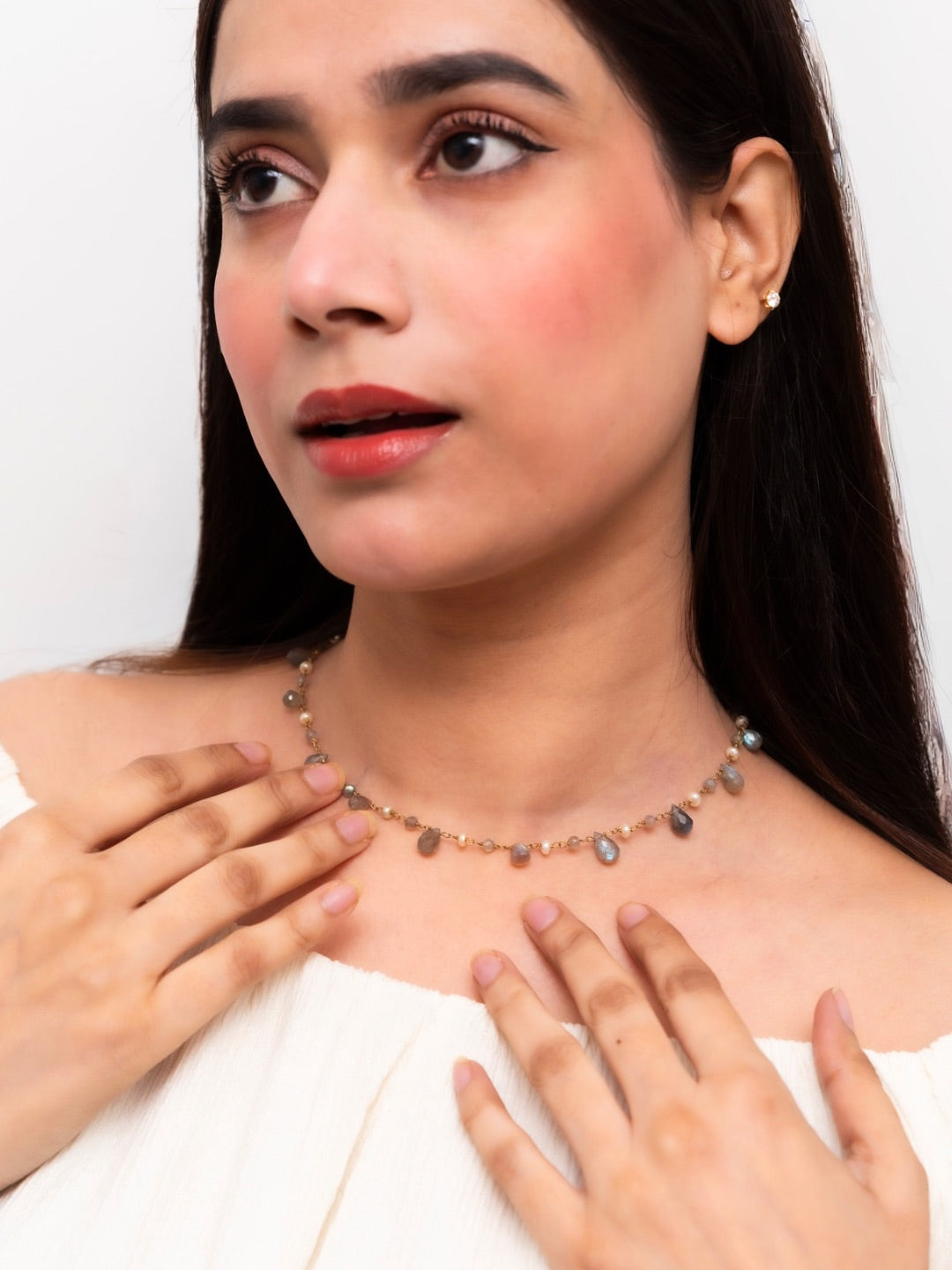 Labradorite & Pearl Wire Work Necklace and Bracelet Set