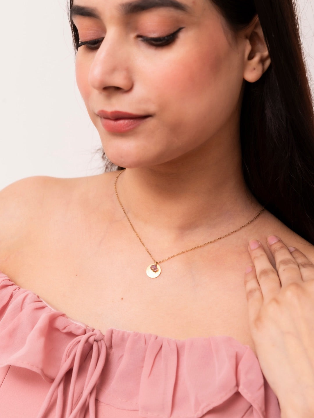 Arrabella Coin & Amethyst Single Chain Necklace